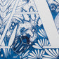 Limited Edition Print of Monogram A, blue ink, floral, insects details, enluminure, miniature, laurateodoriart