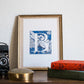 Limited Edition Print of Monogram B, blue ink, floral, insects details, enluminure, miniature, laurateodoriart