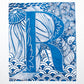 Limited Edition Print of Monogram R, letter print, blue ink, floral, insects details, enluminure, miniature, laurateodoriart